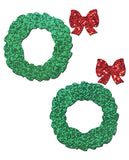 Pastease Glitter Wreath W-bow Nipple Covers - Red O-s