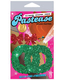 Pastease Glitter Wreath W-bow Nipple Covers - Red O-s