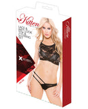 Kitten Lace & Wet Look Top & G-string Black O-s