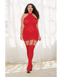 Sheer Dress W/lace Trim, Attached Garters & Thigh High Stockings (thong Not Included) Qn