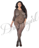 Metallic Knitted Fishnet Bodystocking W-scoop Neckline & Snap Crotch Metallic Black Qn