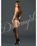 Teddy Bodystocking W-attached Thigh Highs Black O-s