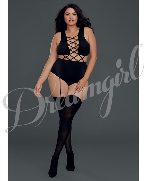 Cross Vest Teddy Bodystocking Black Qn