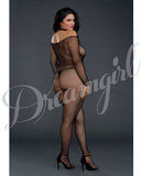 Fishnet Off The Shoulder Bodystocking W-attached Collar Black Qn