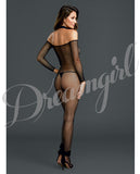 Fishnet Off The Shoulder Bodystocking W-attached Collar Black O-s