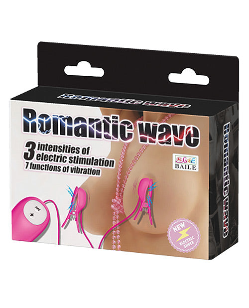 Romantic Wave Electro Shock Vibrating Nipple Clamps - Rose