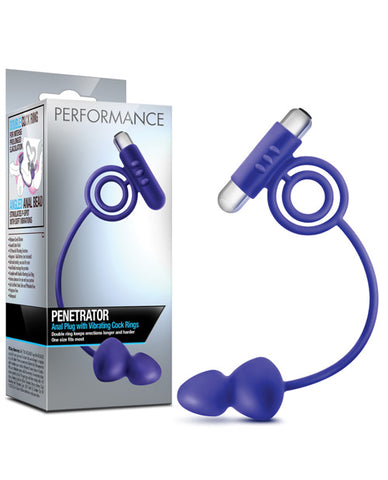 Blush Performance Penetrator Anal Plug W-vibrating Cock Rings - Indigo