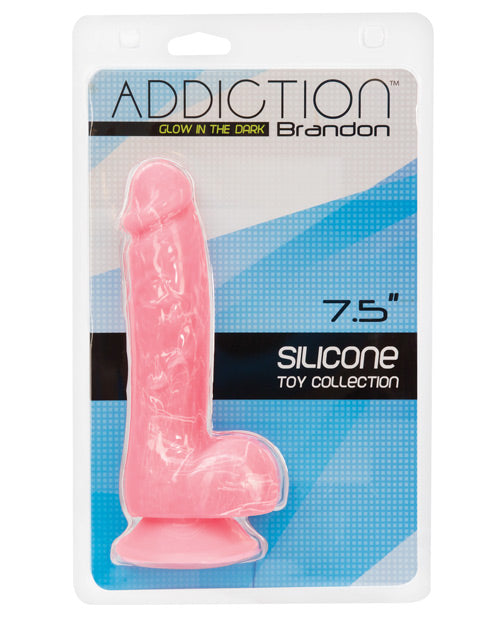 Addiction Brandon 7.5" Glow In The Dark Dildo - Pink