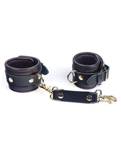 Spartacus Wrist Restraints - Brown Leather W-gold Accent Hardware