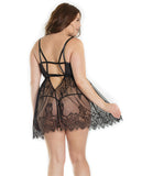 Demi Mono Underwire Cup Babydoll W/an Adjstable Back Bra Strap, Fne Lace Skrt & G-strng Black