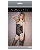 Sleek Seamless Stretch Net Cami Top W/lace Print Detail & Attch. Stockings O/s