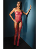 Sleek Seamless Stretch Net Cami Top W/lace Print Detail & Attch. Stockings O/s