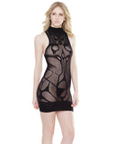 Sleek Seamless Stretch Net High Neck Sleeveless Dress Black O-s