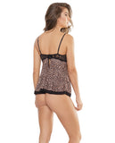 Bold Stretch Lace Babydoll W/underwire Cups, Adjustable Straps & G-string Leopard/black