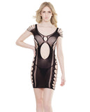 Sleek Seamless Stretch Net Dress W-keyhole Cutouts & Fence Net Sides Black O-s