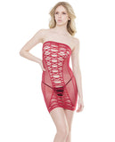 Sleek Seamless Stretch Fishnet Tube Dress W-laser Cutout Details Merlot O-s