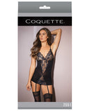 Sleek Stretch Lace Chemise W-garters & Stockings Black O-s