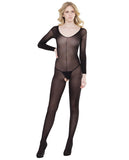 Sleek Sheer Nylon Long Sleeve Bodystocking Black O-s