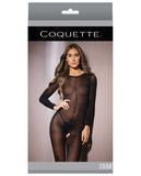 Sleek Sheer Nylon Long Sleeve Bodystocking Black O-s