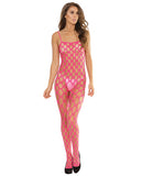 Sleek Seamless Stretch Open Net Bodystocking Neon Pink O-s