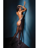 Sleek Sheer Nylon Halter Style Bodystocking W-cutout Thong Back Black-leopard O-s