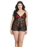 Bold Stretch Lace Babydoll & G-string Black-red Qn