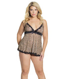 Bold Mesh & Scallop Lace Babydoll & G-string Leopard Qn