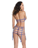 Bold Bandeau Top, Strappy Garterbelt W-adjustable Straps & G-string Blue O-s