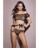 Classic Off The Shoulder Crop Top, Ruched Thong & Cuffs Black O-s