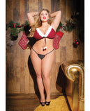 Holiday Velvet & Mesh Convertible Babydoll W-remvbl Skirt, Faux Trim & G-string Red-black Qn