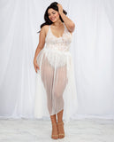 Stretch Lace Teddy & Sheer Mesh Maxi Skirt W/adjustable Straps & G-string