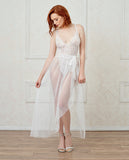 Stretch Lace Teddy & Sheer Mesh Maxi Skirt W/adjustable Straps & G-string