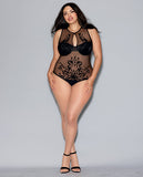 Sheer Strech Mesh Teddy W/adjustable Straps & Underwire Cups & Snap Crotch Black