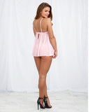 Stretch Mesh Babydoll W/underwire Cups, Adjustable Straps & Thong Vintage Pink