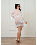 Long Sleeved Lace Kimono Robe W/eyelash Trim & Attch. Satin Belt