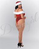 Stretch Velvet Teddy W/removble & Adjustble Shoulder Straps & Snap Crotch & Hat Ruby