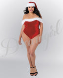 Stretch Velvet Teddy W/removble & Adjustble Shoulder Straps & Snap Crotch & Hat Ruby