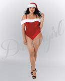 Stretch Velvet Teddy W/removble & Adjustble Shoulder Straps & Snap Crotch & Hat Ruby