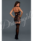 Lace Chemise Garter Slip W/neck Collar Strap & Removable Shoulder Straps Black