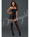 Lace Chemise Garter Slip W/neck Collar Strap & Removable Shoulder Straps Black