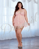 Sheer & Lace Babydoll, Garterbelt & G-string Pink Champagne