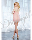 Sheer & Lace Babydoll, Garterbelt & G-string Pink Champagne