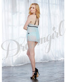 Sheer & Lace Babydoll & Panty W/black Bow Accessory Light Blue