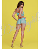 Simply Sexy Eyelash Lace Unlined Bralette & Skirt W/attached Thong Vibrant Aqua