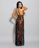 Eyelash Lace Gown W-unlined Halter Cups, Adjustable Straps & G-string Black Md