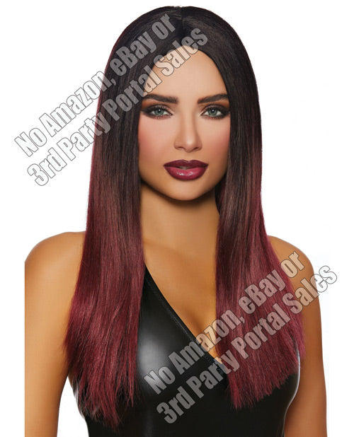 Long Straight Ombre Wig - Black-burgundy