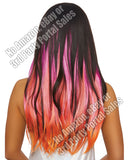 Long Straight Layered 3 Pc Hair Extensions - Magenta-neon Pink-orange