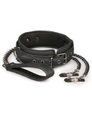 Easy Toys Faux Leather Collar W-nipple Chains - Black