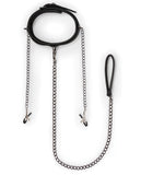 Easy Toys Faux Leather Collar W-nipple Chains - Black