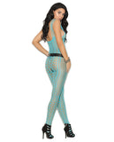 Crochet Pothole Bodystocking W-open Crotch Turquoise O-s